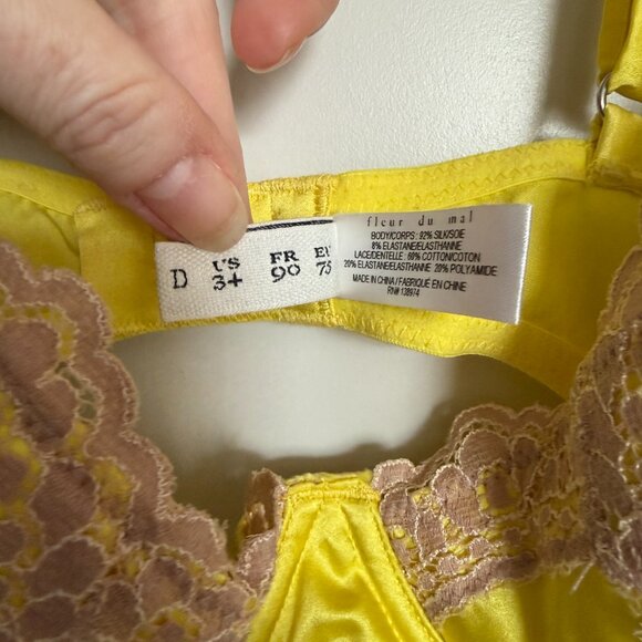 Fleur du Mal Yellow Silk Satin & Lace Bra + Thong Set – 34D/XS - Picture 3 of 7
